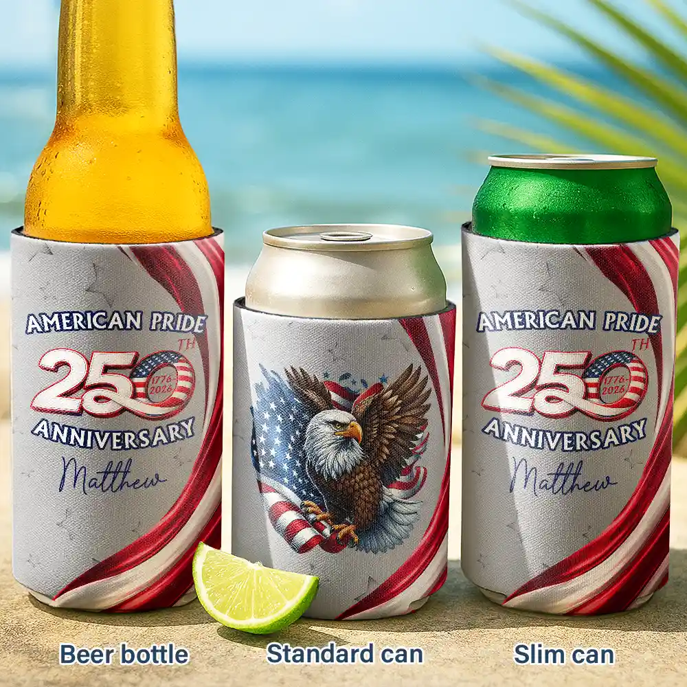 Independence Day,America 250th,Gift For Men,Icon,Proud - America 250th Anniversary US Pride Patriotic Eagle - Personalized Can Cooler Sleeve