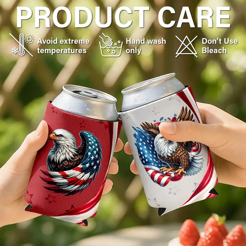 Independence Day,America 250th,Gift For Men,Icon,Proud - America 250th Anniversary US Pride Patriotic Eagle - Personalized Can Cooler Sleeve