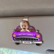 Gift For Father,Gift For Grandpa,Top Market,Photo,Icon,Adorable - Custom Photo Drive Safe Dad Papa 3D Effect Funny Car - Personalized Custom Shaped Car Visor Clip