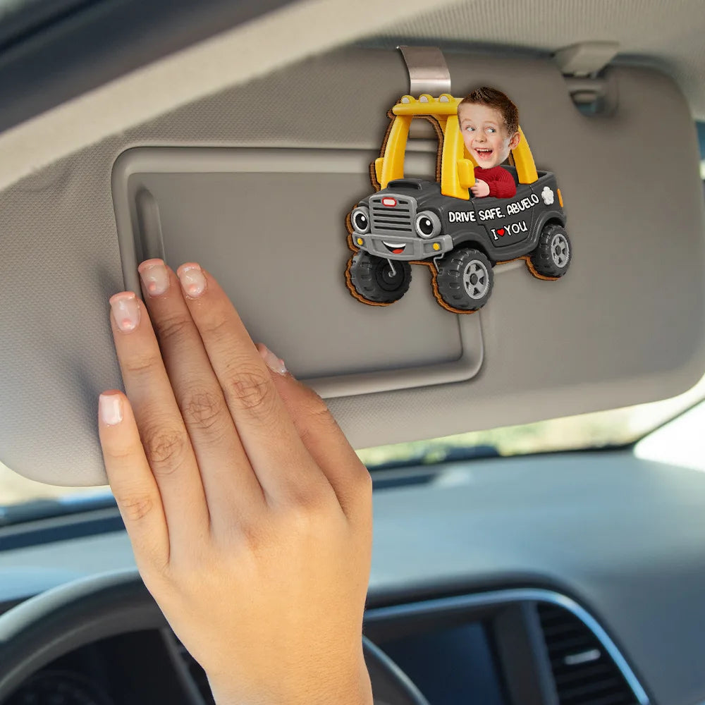 Gift For Father,Gift For Grandpa,Top Market,Photo,Icon,Adorable - Custom Photo Drive Safe Dad Papa 3D Effect Funny Car - Personalized Custom Shaped Car Visor Clip