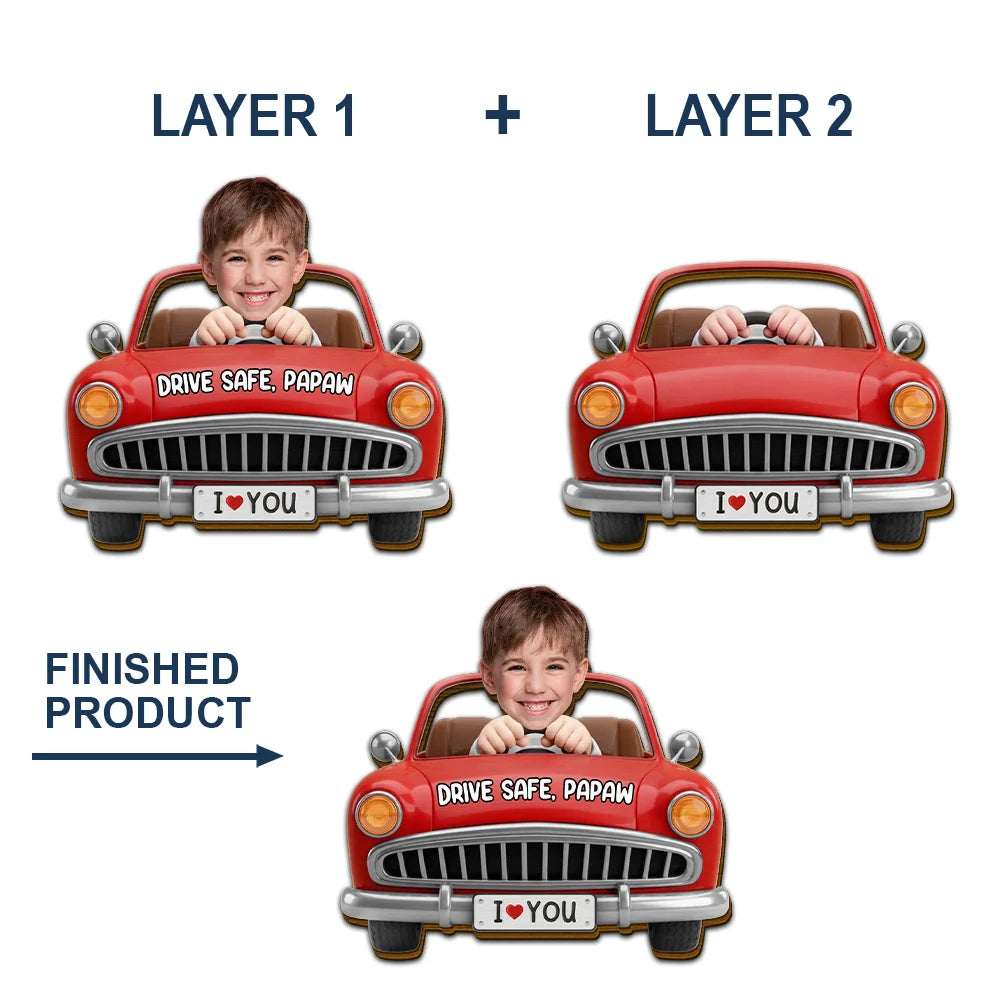 Gift For Father,Gift For Grandpa,Top Market,Photo,Icon,Adorable - Custom Photo Drive Safe Dad Papa 3D Effect Funny Car - Personalized Custom Shaped Car Visor Clip