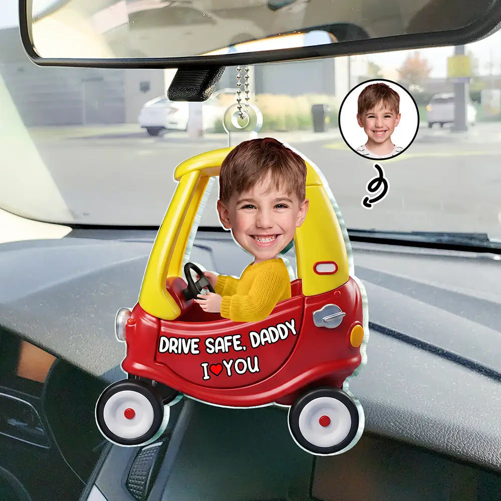Gift For Father,Gift For Grandpa,Photo,Icon,Adorable - Custom Photo Drive Safe Dad Papa 3D Effect Funny Car - Personalized Acrylic Car Hanger