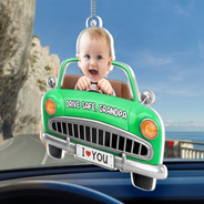 Gift For Father,Gift For Grandpa,Photo,Icon,Adorable - Custom Photo Drive Safe Dad Papa 3D Effect Funny Car - Personalized Acrylic Car Hanger