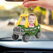 Gift For Father,Gift For Grandpa,Photo,Icon,Adorable - Custom Photo Drive Safe Dad Papa 3D Effect Funny Car - Personalized Acrylic Car Hanger