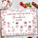 Everything Tastes Better In Mom Grandma Kitchen Toile Birth Flower - Personalized Cutting Board