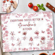 Everything Tastes Better In Mom Grandma Kitchen Toile Birth Flower - Personalized Cutting Board