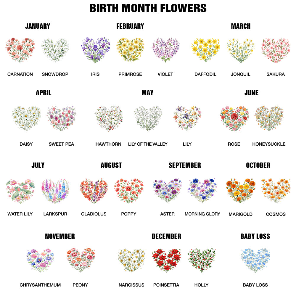 Mom Grandma Birth Flower Heart - Personalized T Shirt