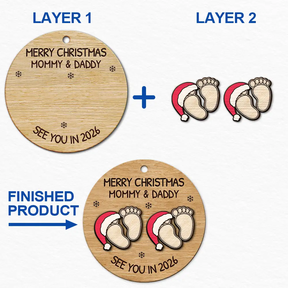 Christmas,New baby,New Mom,New Dad,Happy - Baby Expecting See You In 2026 - Personalized 2-Layered Wooden Ornament