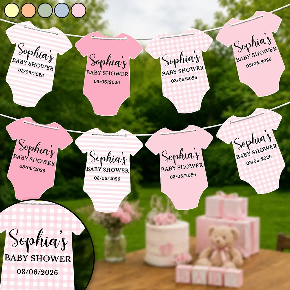 Gift For Mother, New Mom, New Baby, Adorable, Icon, Custom Text - Baby Bodysuit Boy Girl For Baby Shower, Gender Reveal - Personalized Garland Banner