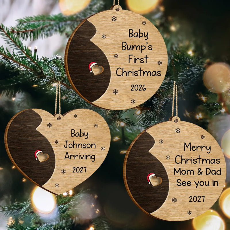 Adorable, First Christmas, New Mom, Christmas, Gift For Mother, Icon - Baby Bump First Christmas - Personalized 2-Layered Wooden Ornament