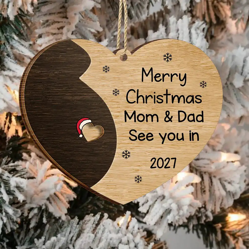 Adorable, First Christmas, New Mom, Christmas, Gift For Mother, Icon - Baby Bump First Christmas - Personalized 2-Layered Wooden Ornament