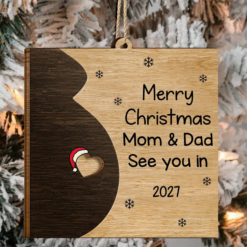 Adorable, First Christmas, New Mom, Christmas, Gift For Mother, Icon - Baby Bump First Christmas - Personalized 2-Layered Wooden Ornament