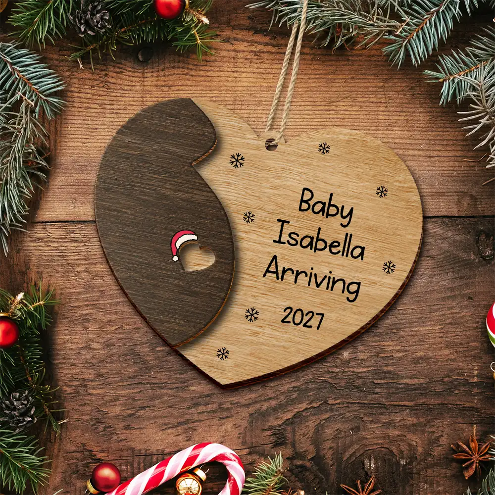 Adorable, First Christmas, New Mom, Christmas, Gift For Mother, Icon - Baby Bump First Christmas - Personalized 2-Layered Wooden Ornament