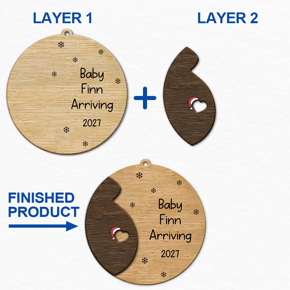 Adorable, First Christmas, New Mom, Christmas, Gift For Mother, Icon - Baby Bump First Christmas - Personalized 2-Layered Wooden Ornament