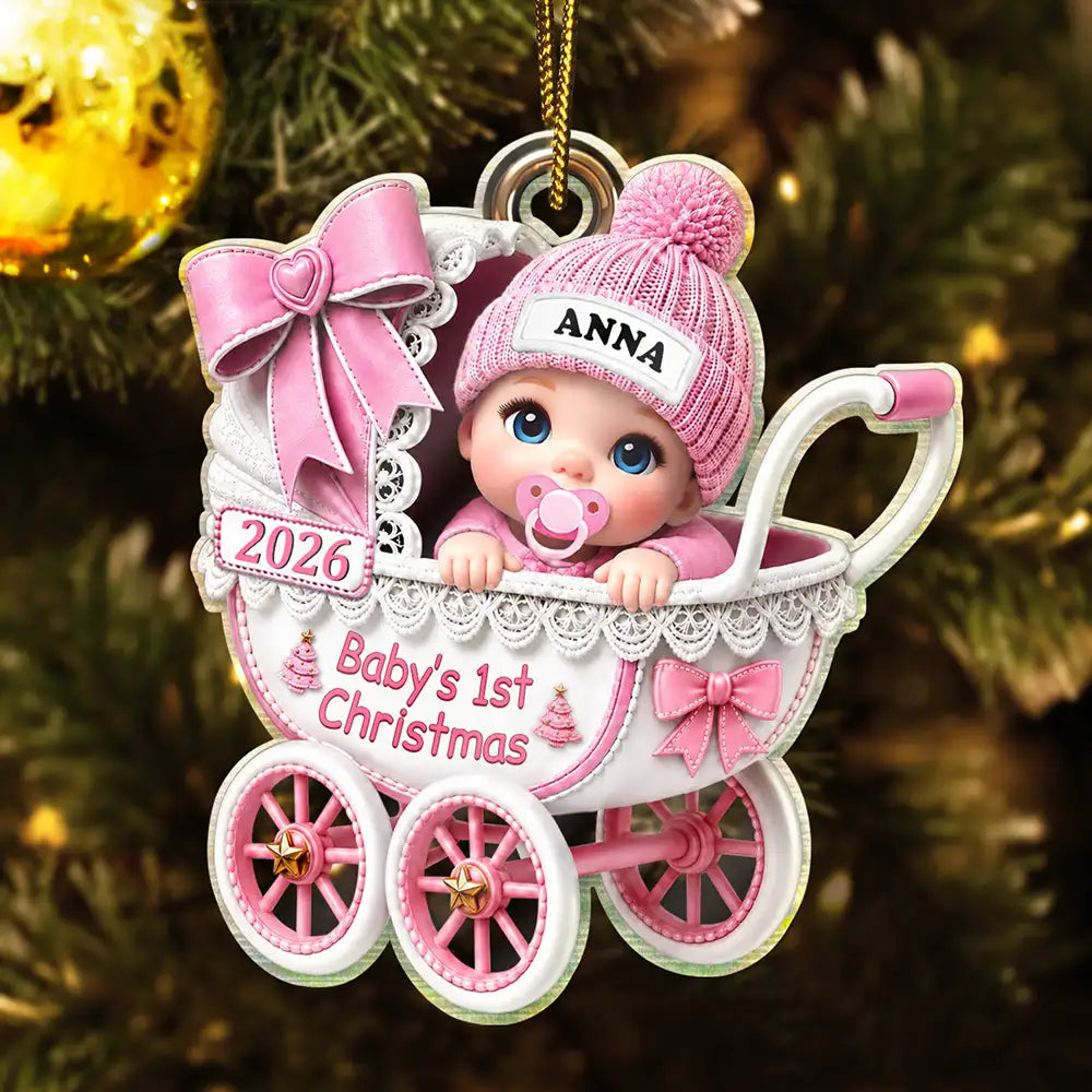 Adorable,New Mom,Christmas,Gift For Mother,Vector - Baby Carriage First Christmas - Personalized Custom Shaped Acrylic Ornament