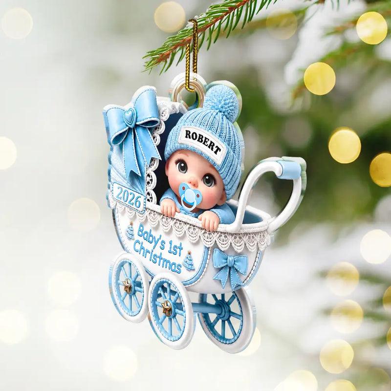 Adorable,New Mom,Christmas,Gift For Mother,Vector - Baby Carriage First Christmas - Personalized Custom Shaped Acrylic Ornament
