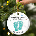 Christmas,Pregnant Mom - Baby Expecting See You In Soon Feet Stones - Personalized Circle Ceramic Ornament