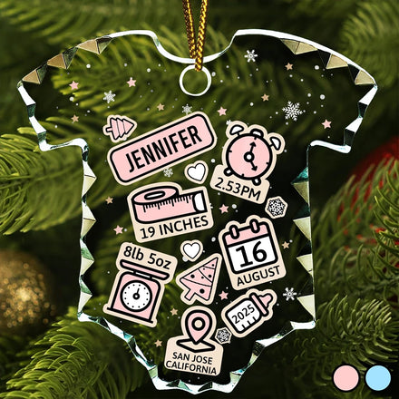 Baby First Christmas - Personalized Onesie Shaped Glass Ornament