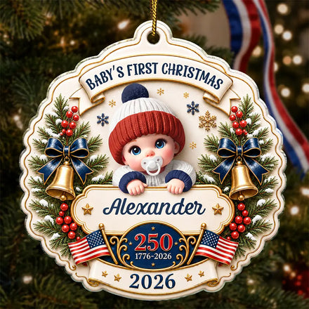 Baby First Christmas America 250th Anniversary - Personalized Custom Shaped Acrylic Ornament