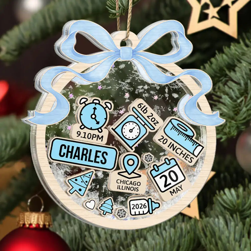 Adorable,New Mom,Christmas,Gift For Mother,Icon - Baby First Christmas Coquette - Personalized 3-Layered Acrylic Shaker Ornament
