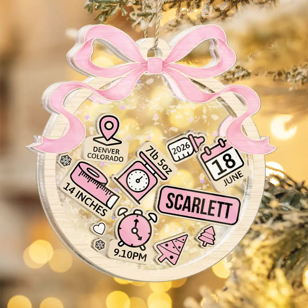 Adorable,New Mom,Christmas,Gift For Mother,Icon - Baby First Christmas Coquette - Personalized 3-Layered Acrylic Shaker Ornament