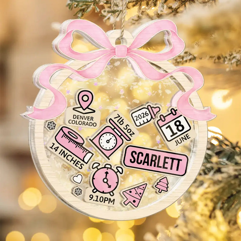 Adorable,New Mom,Christmas,Gift For Mother,Icon - Baby First Christmas Coquette - Personalized 3-Layered Acrylic Shaker Ornament