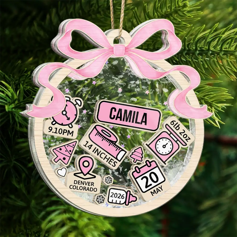 Adorable,New Mom,Christmas,Gift For Mother,Icon - Baby First Christmas Coquette - Personalized 3-Layered Acrylic Shaker Ornament