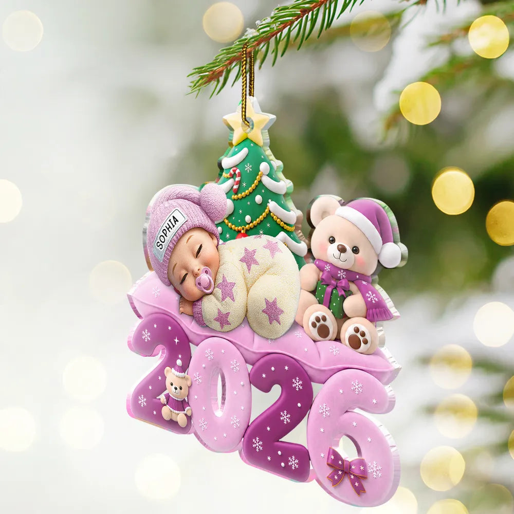 Adorable,New Mom,Christmas,Gift For Mother,Vector - Baby First Christmas Sleeping On Year - Personalized Custom Shaped Acrylic Ornament