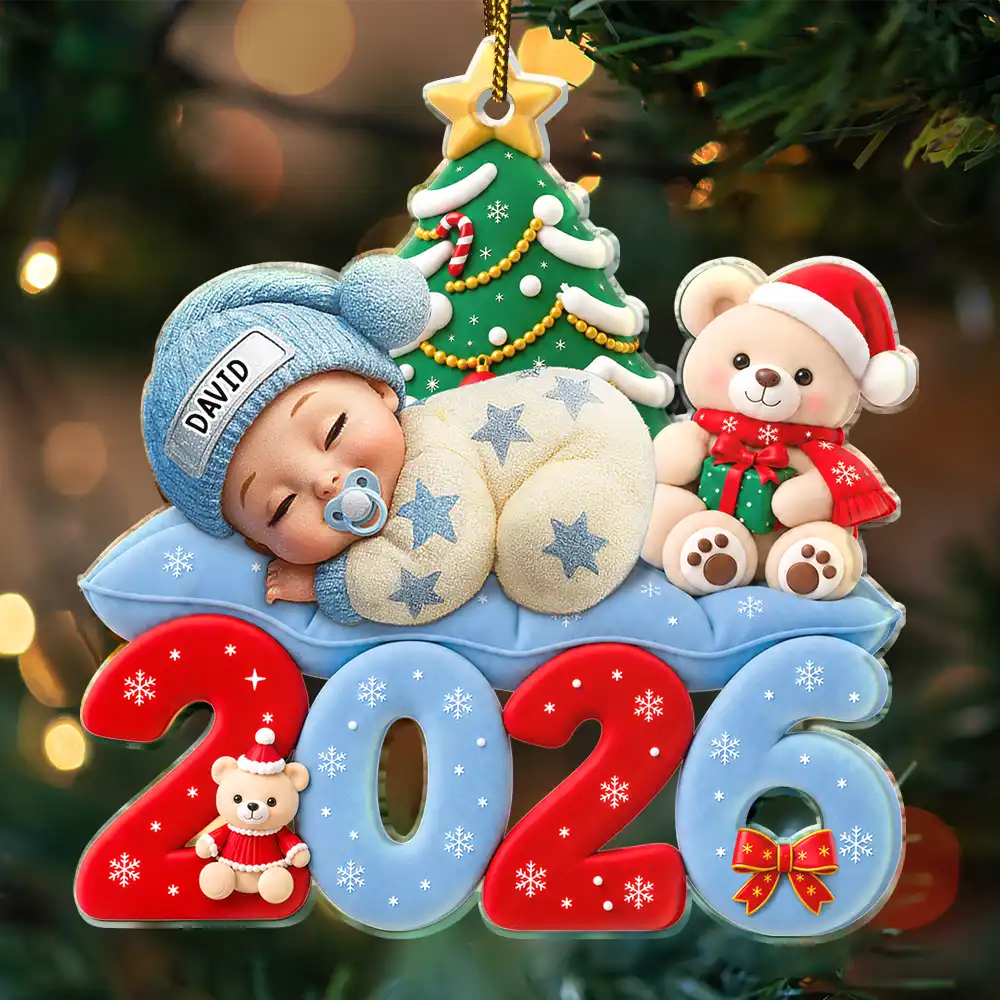 Adorable,New Mom,Christmas,Gift For Mother,Vector - Baby First Christmas Sleeping On Year - Personalized Custom Shaped Acrylic Ornament