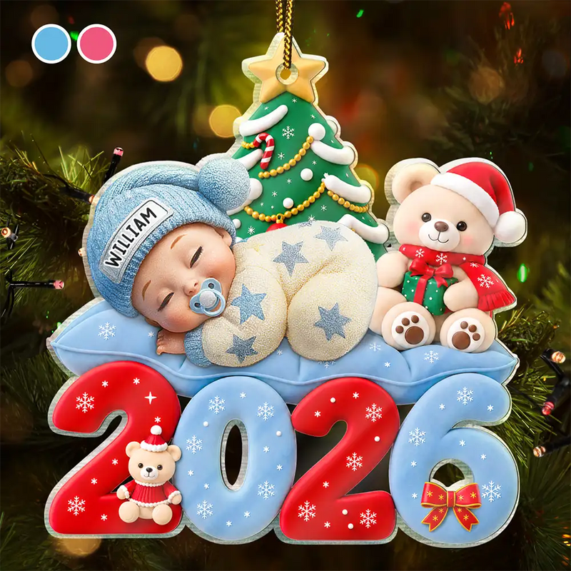 Adorable,New Mom,Christmas,Gift For Mother,Vector - Baby First Christmas Sleeping On Year - Personalized Custom Shaped Acrylic Ornament