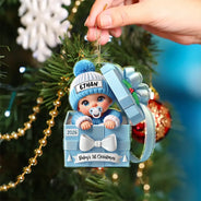 Baby First Christmas, Baby Reveals, Gift Box 3D Effect - Personalized Custom Shaped Acrylic Ornament