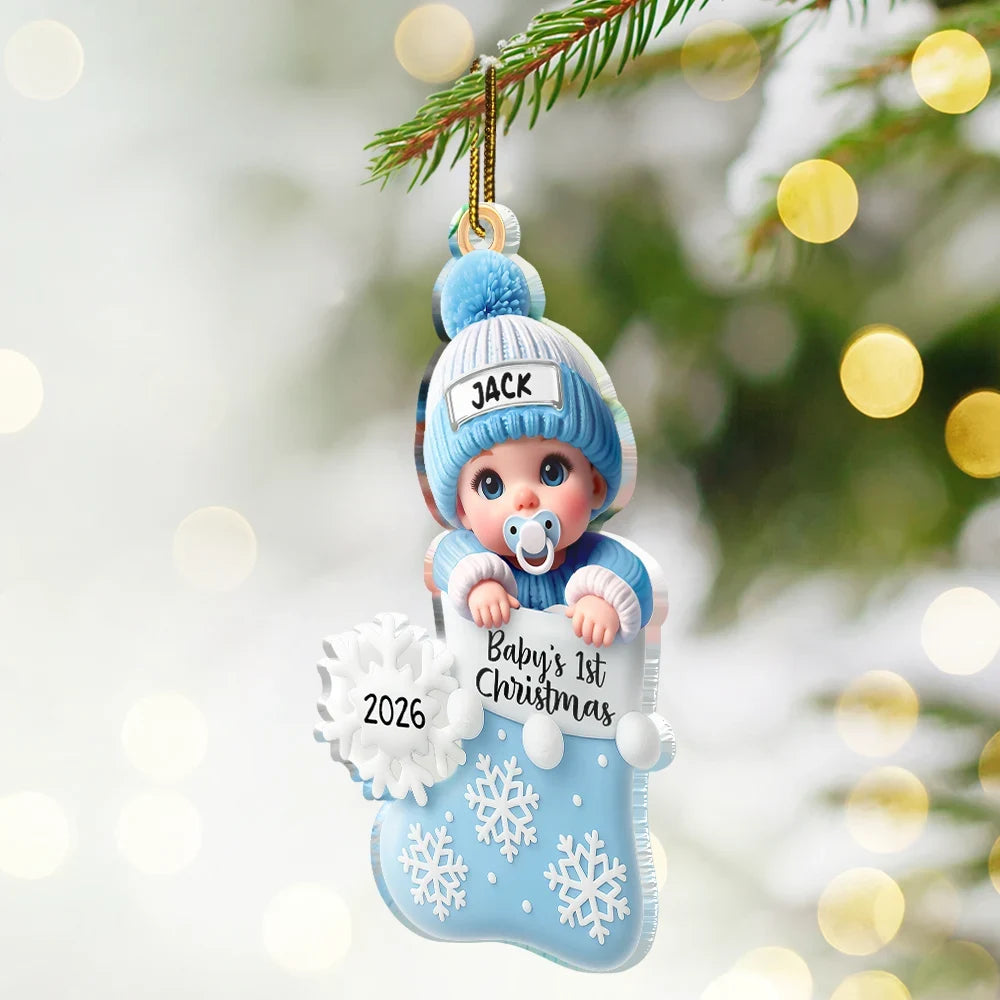 Baby First Christmas, Christmas Stocking - Personalized Custom Shaped Acrylic Ornament