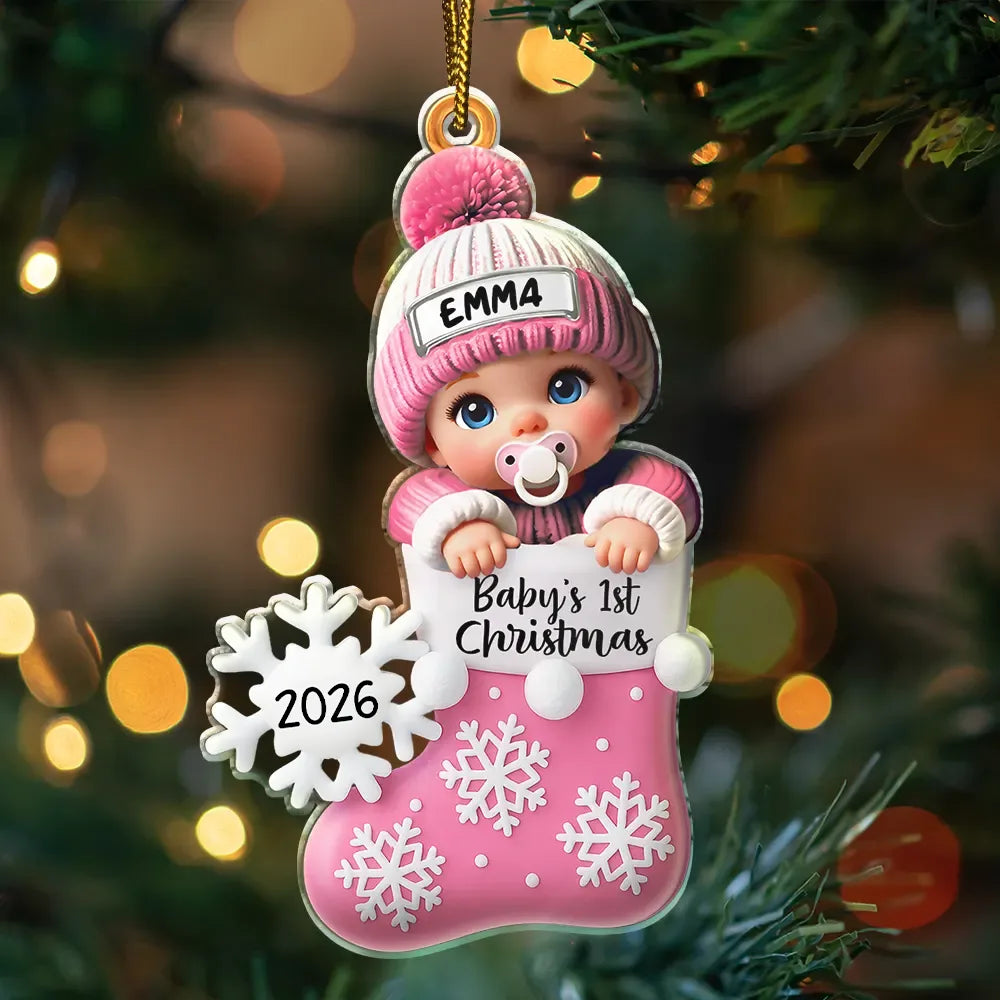 Baby First Christmas, Christmas Stocking - Personalized Custom Shaped Acrylic Ornament