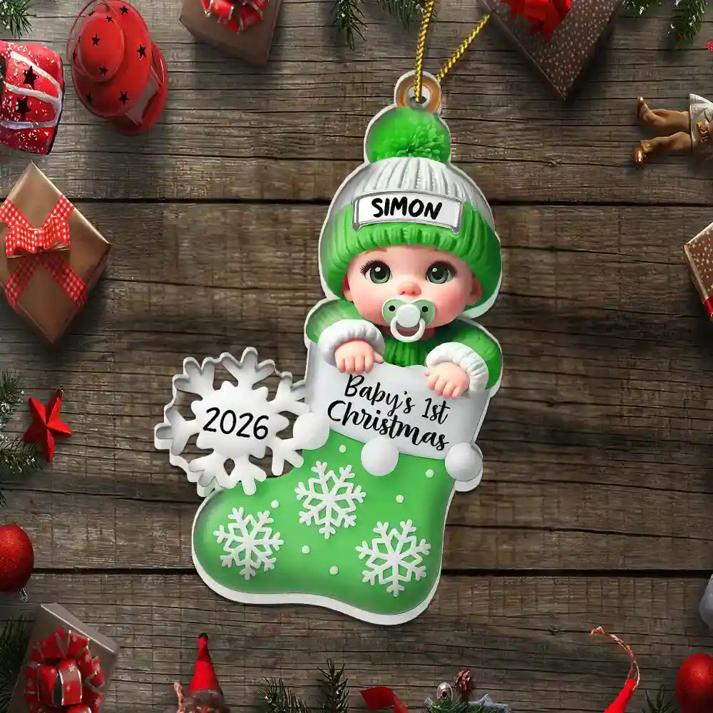 Baby First Christmas, Christmas Stocking - Personalized Custom Shaped Acrylic Ornament