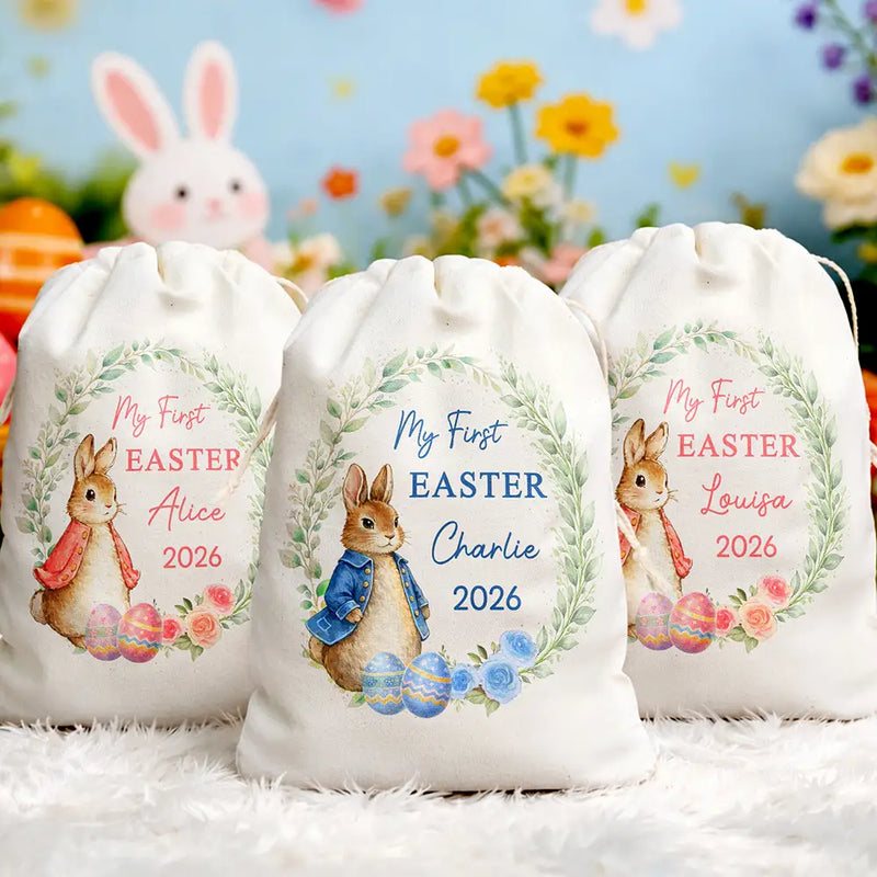 Easter,Gift For Kids,Grandma - Grandkids,Gift For Grandkids,Grandpa - Grandkids,Dad - Children,Mom - Children,Happy - Baby First Easter With Bunny - Personalized Favor Bag