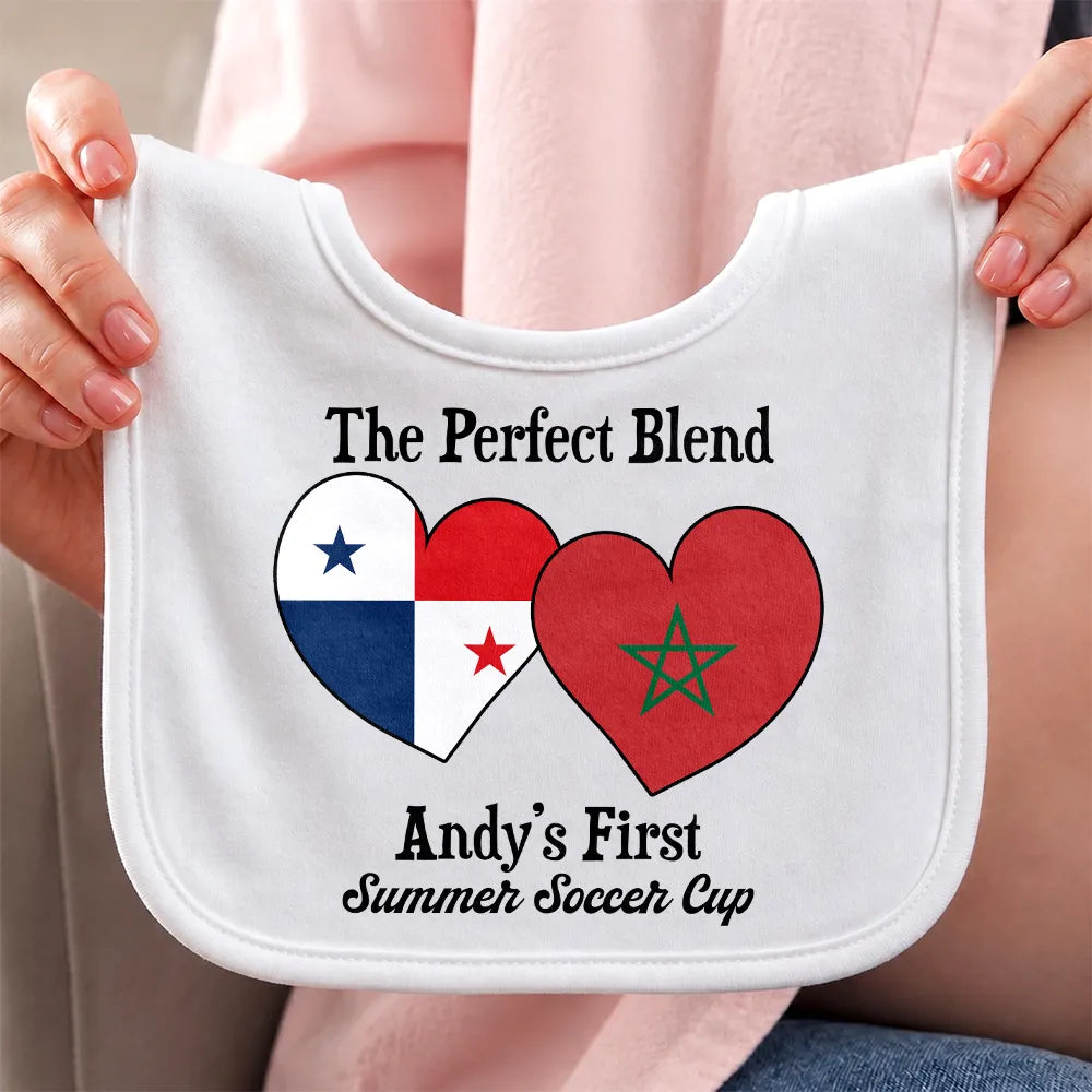 Gift For Mother, New Mom, Proud, Summer Soccer Games, Icon - Baby First Soccer Cup Duo Country Flags - Personalized Baby Bib