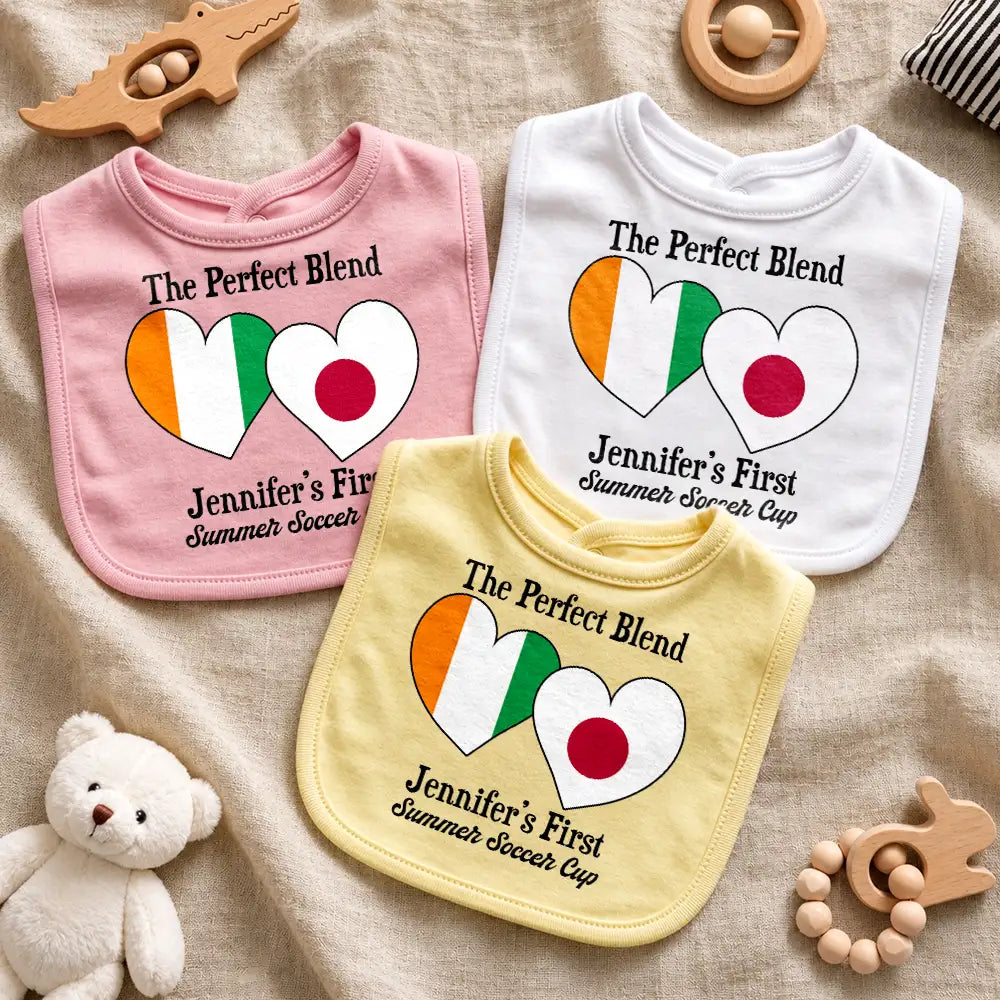 Gift For Mother, New Mom, Proud, Summer Soccer Games, Icon - Baby First Soccer Cup Duo Country Flags - Personalized Baby Bib