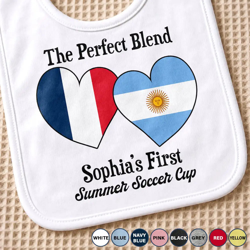 Gift For Mother, New Mom, Proud, Summer Soccer Games, Icon - Baby First Soccer Cup Duo Country Flags - Personalized Baby Bib