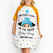 Pregnant Mom, Happy, Expecting Dad - Baby First Year On The Inside With Mom - Personalized Women's Sleep Tee