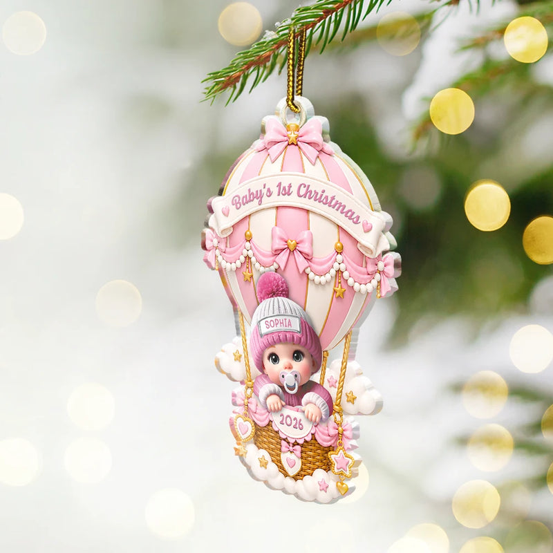 Adorable,New Mom,Christmas,Gift For Mother,Vector - Baby Hot Air Balloon First Christmas - Personalized Custom Shaped Acrylic Ornament