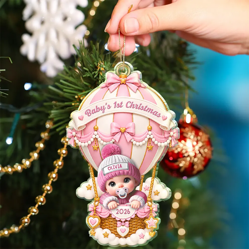 Adorable,New Mom,Christmas,Gift For Mother,Vector - Baby Hot Air Balloon First Christmas - Personalized Custom Shaped Acrylic Ornament