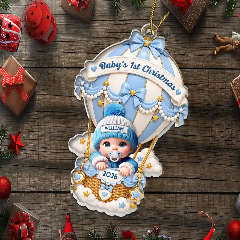 Adorable,New Mom,Christmas,Gift For Mother,Vector - Baby Hot Air Balloon First Christmas - Personalized Custom Shaped Acrylic Ornament