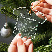 Christmas,New baby,New Mom,New Dad,Family,Happy - Baby Information - Personalized Onesie Shaped Glass Ornament