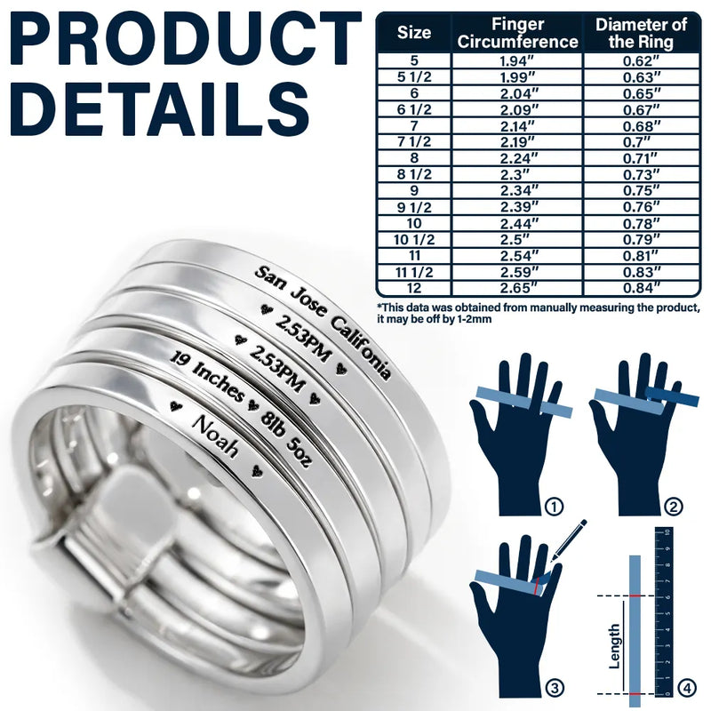 New Mom,New baby,New Dad,Happy - Baby Newborn Information - Personalized Heart Stacking Rings