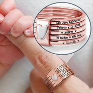 New Mom,New baby,New Dad,Happy - Baby Newborn Information - Personalized Heart Stacking Rings