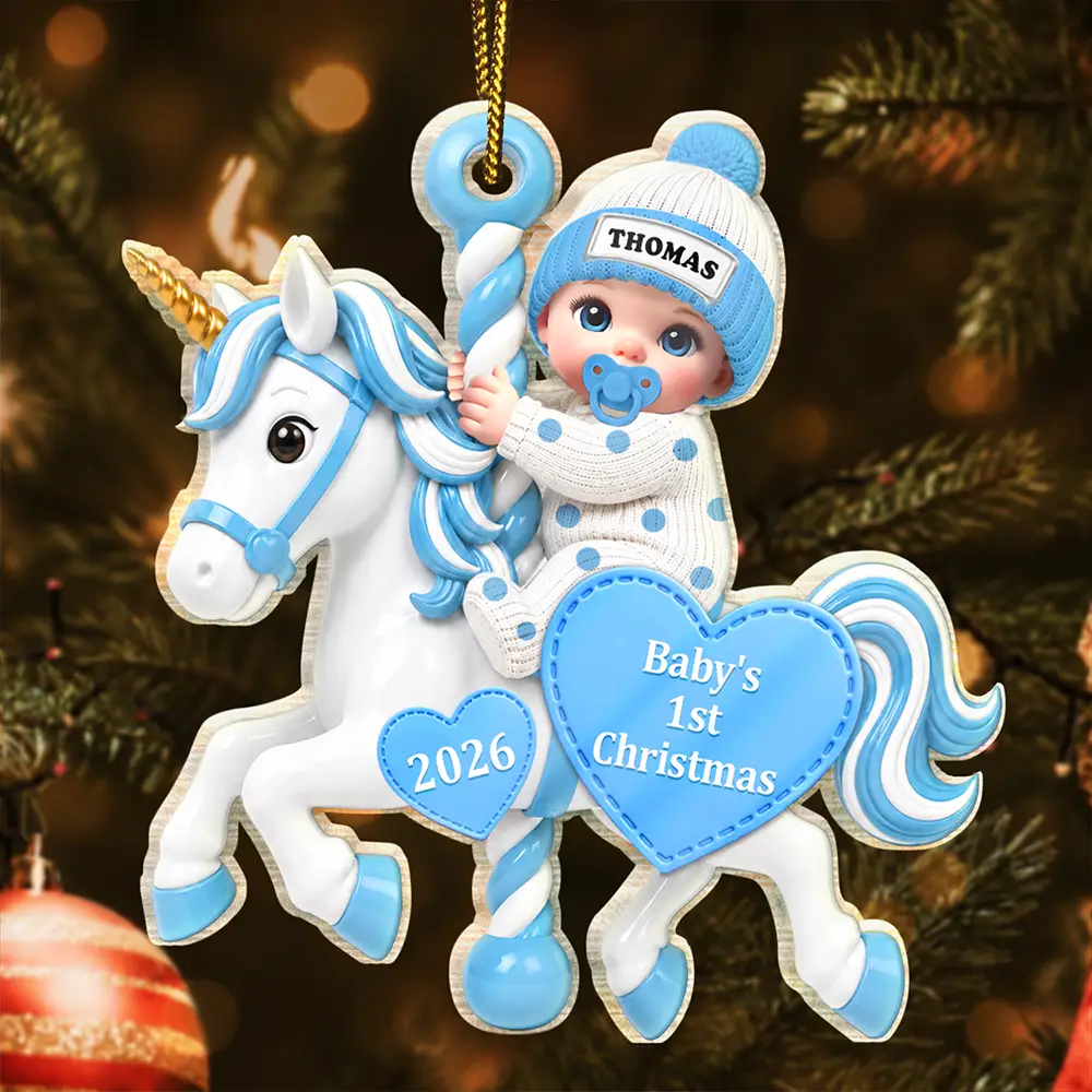 Baby On Carousel House First Christmas - Personalized Custom Shaped Acrylic Ornament