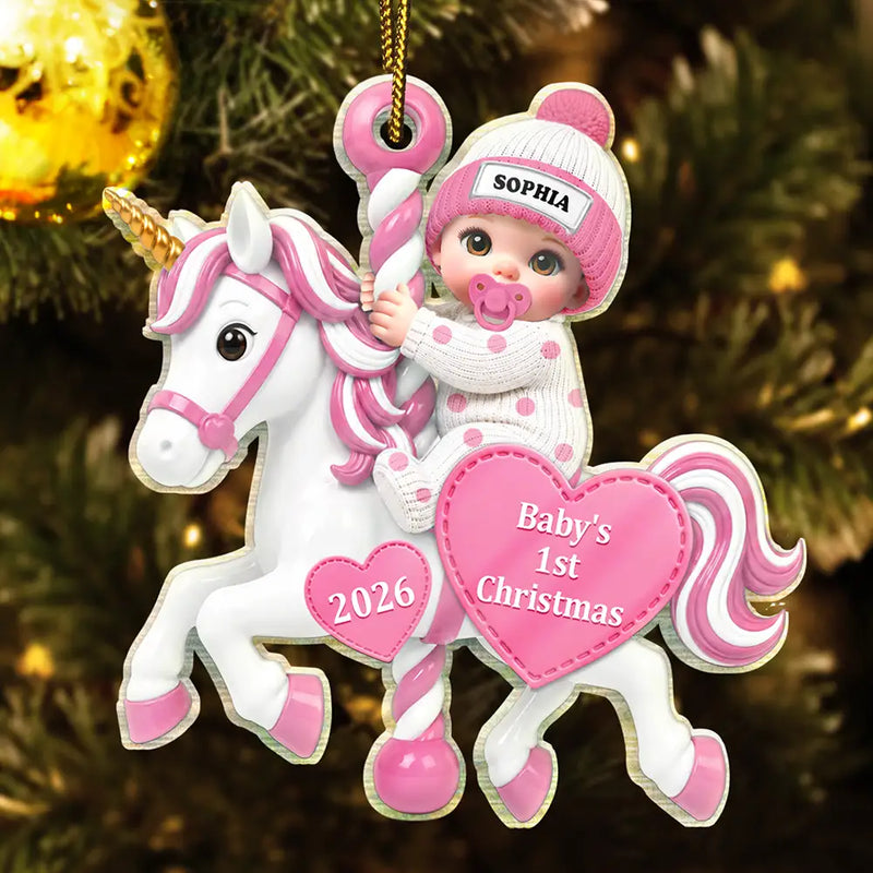 Adorable,New Mom,Christmas,Gift For Mother,Icon - Baby On Carousel House First Christmas - Personalized Custom Shaped Acrylic Ornament