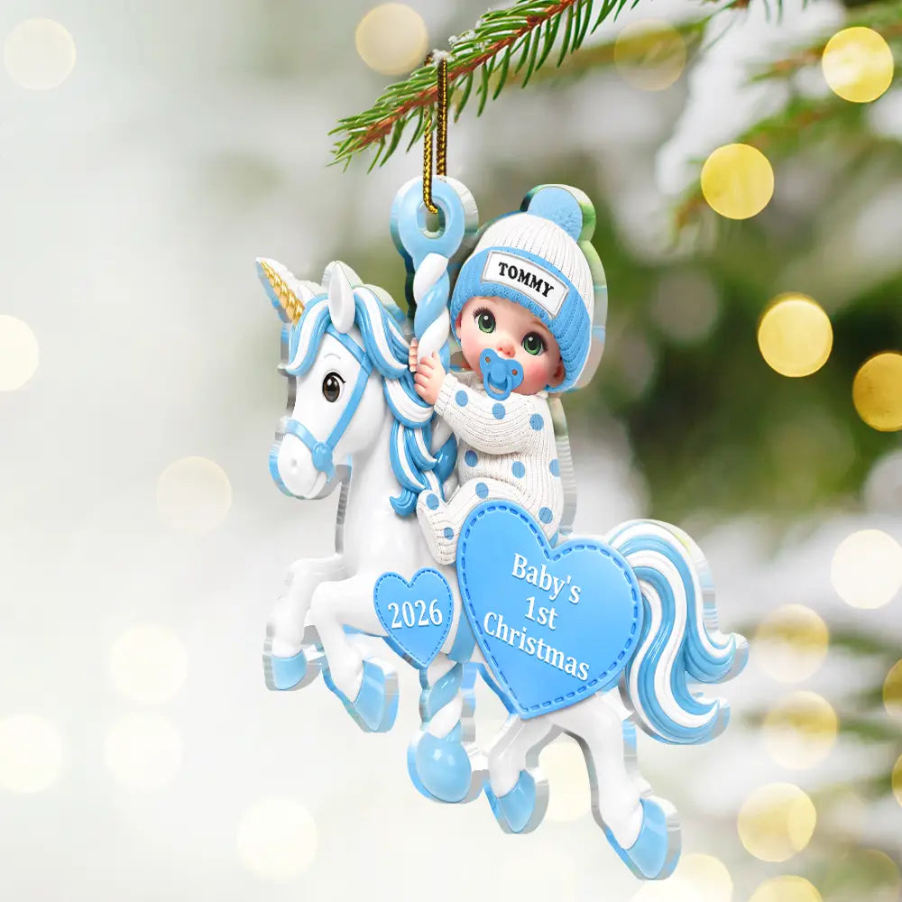 Adorable,New Mom,Christmas,Gift For Mother,Icon - Baby On Carousel House First Christmas - Personalized Custom Shaped Acrylic Ornament