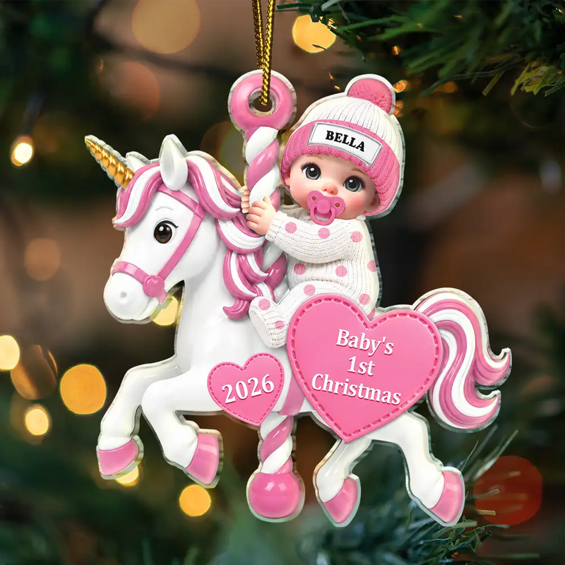 Adorable,New Mom,Christmas,Gift For Mother,Icon - Baby On Carousel House First Christmas - Personalized Custom Shaped Acrylic Ornament