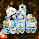 Adorable,New Mom,Christmas,Gift For Mother,Vector - Baby On Toy Train First Christmas - Personalized Custom Shaped Acrylic Ornament